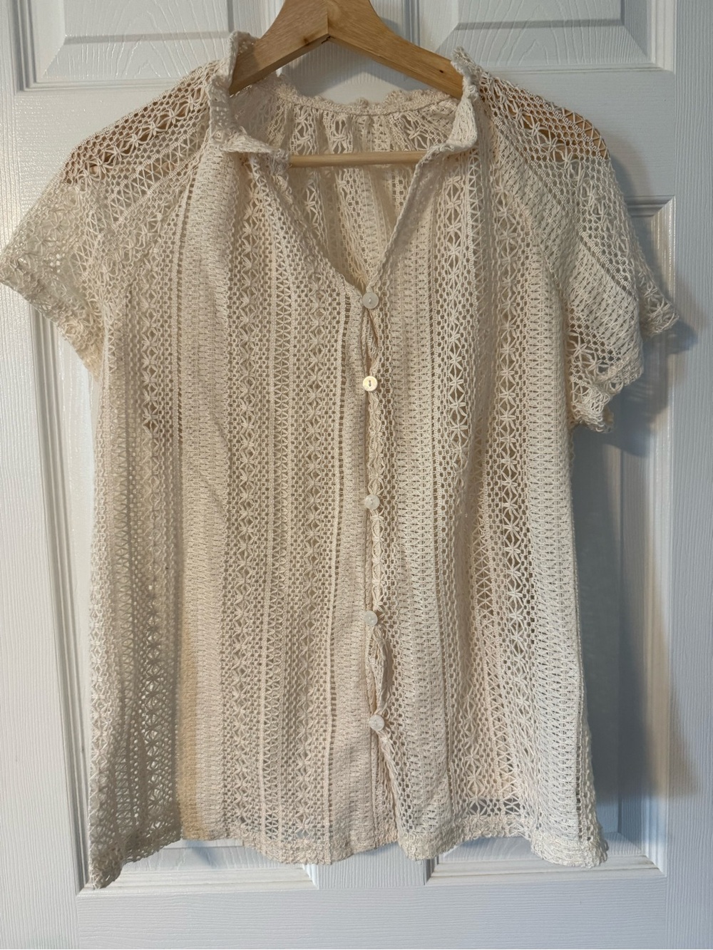 SHEIN Cream Crochet Button-Down Women's Top